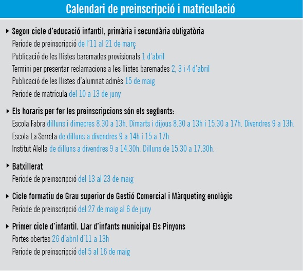 Calendari de preinscripci&oacute; i matriculaci&oacute;