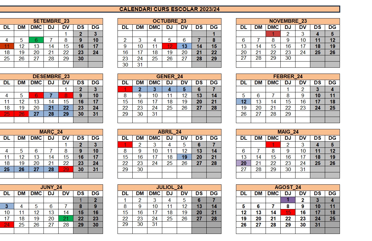 Calendari escolar 2023-2024