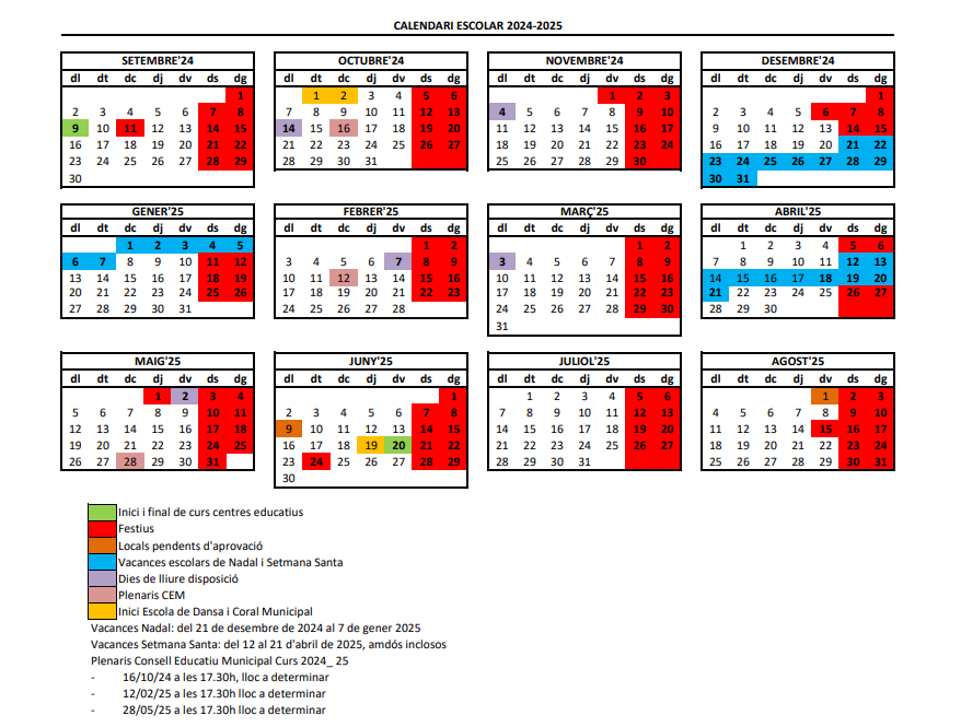 Calendari escolar 2024-2025