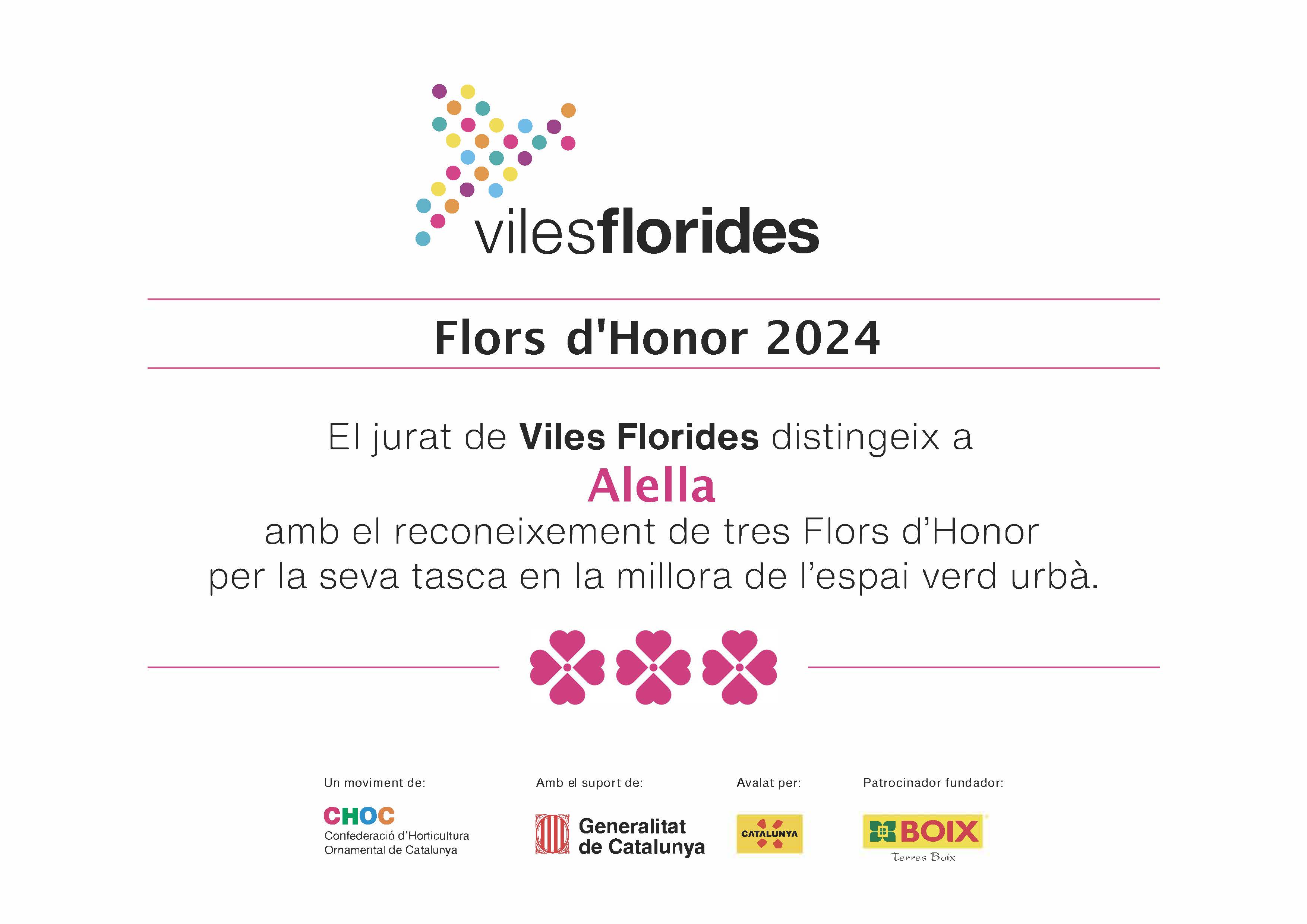 Alella revalida les tres Flors d'Honor com a Vila Florida