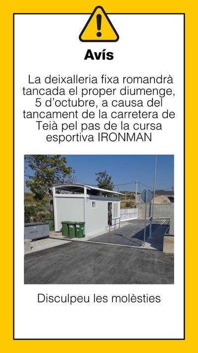 La deixalleria romandr&agrave; tancada el 5 d'octubre per una prova esportiva