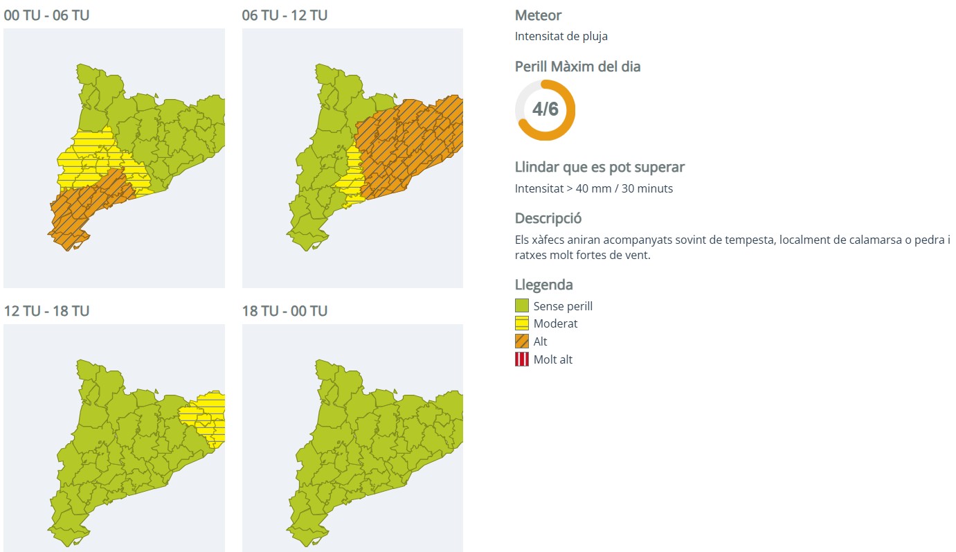 Avís pluges 6 de novembre Avís pluges 6 de novembre