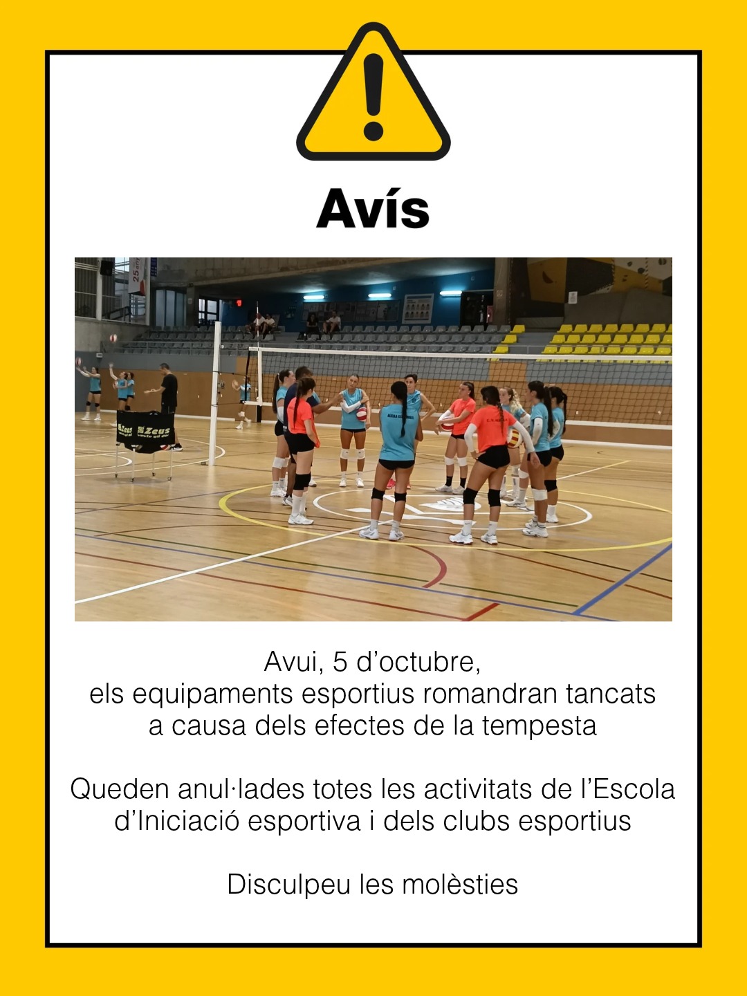 Tancats els equipaments esportius per afectacions de la tempesta