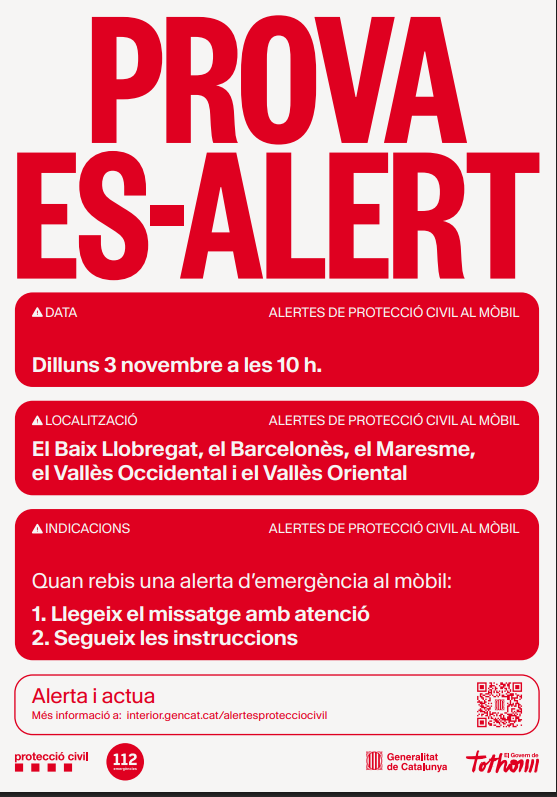 Protecció civil farà una nova prova del sistema d'alertes al mòbil el 3 de novembre
