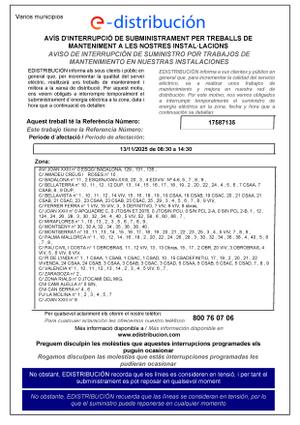 Tall de llum 13 de novembre