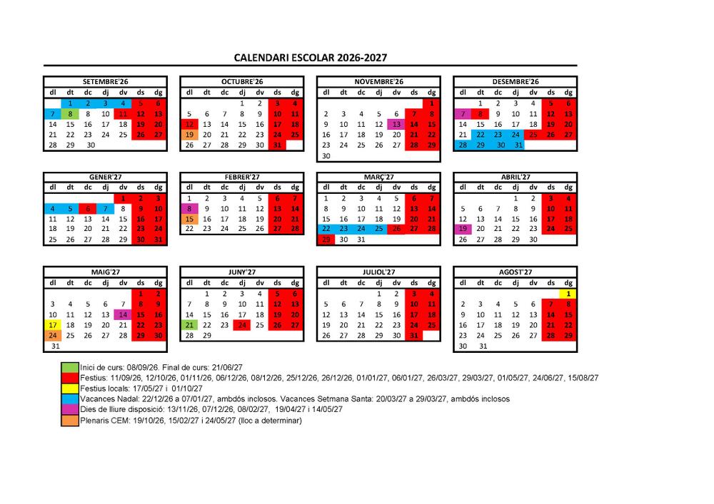 Calendari escolar 2026-2027